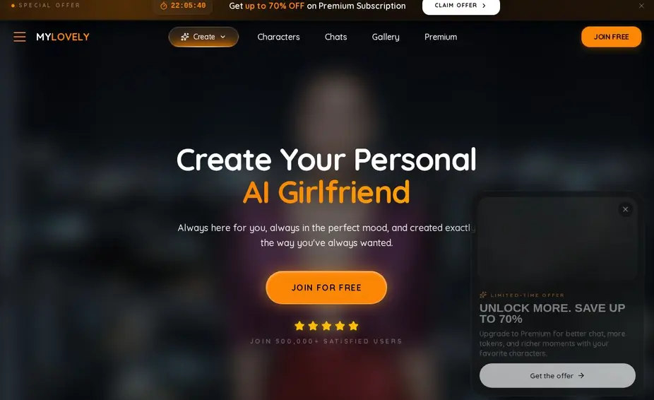 MyLovely.ai: Oberfläche der offiziellen Website (Bilder unscharf)