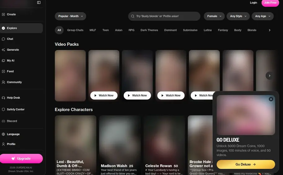 OurDream AI: Oberfläche der offiziellen Website (Bilder unscharf)