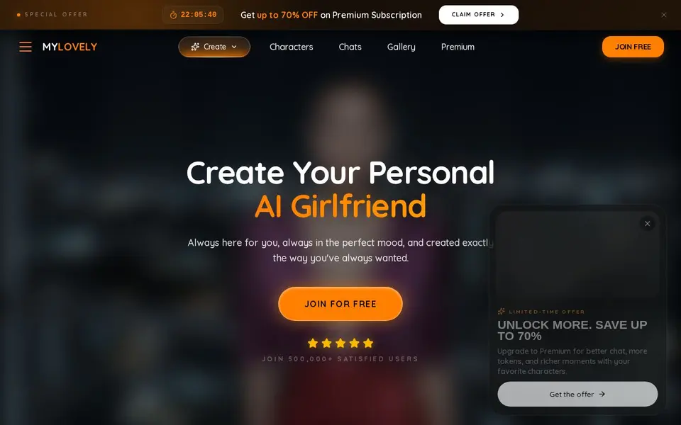 MyLovely.ai: Oberfläche der offiziellen Website (Bilder unscharf)